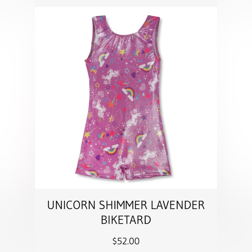 Girl Power Sport Unicorn Shimmer Lavender Biketard. NWT! Sz: 10/12